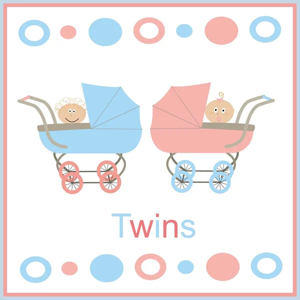 婴儿推车双胞胎粉红色和蓝色 — Διανυσματικό Αρχείο