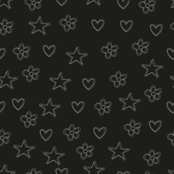 Seamless pattern with stars hearts and flowers — Stock Photo, Image