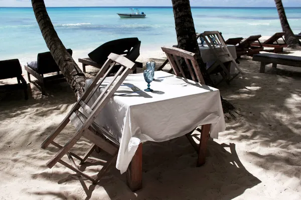 Deniz kenarında bir restoran. Saona Adası 'ndaki Karayipler kıyısında tatil.