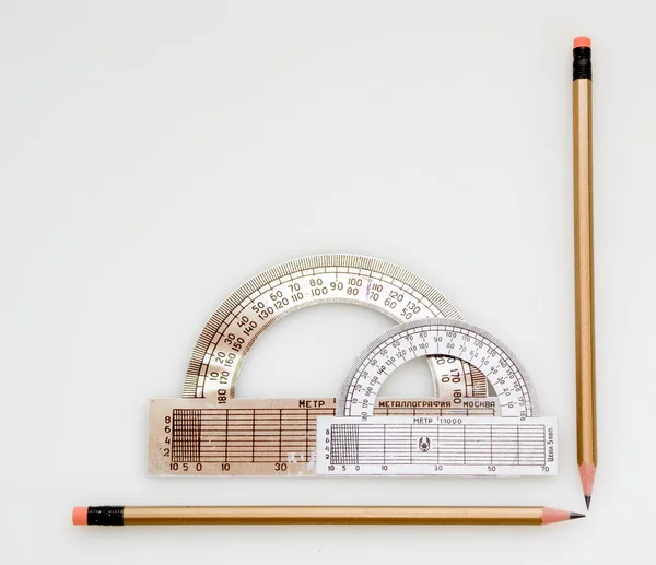 Pencils and protractor — Stock Photo, Image