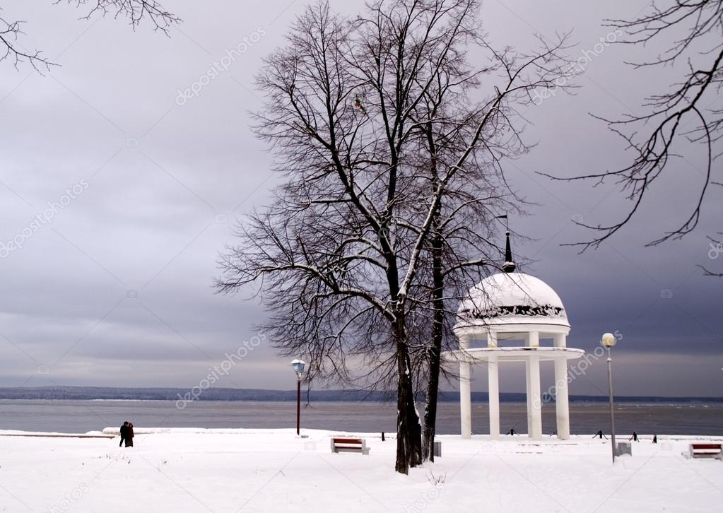 Rotunda on Onego lake in winter