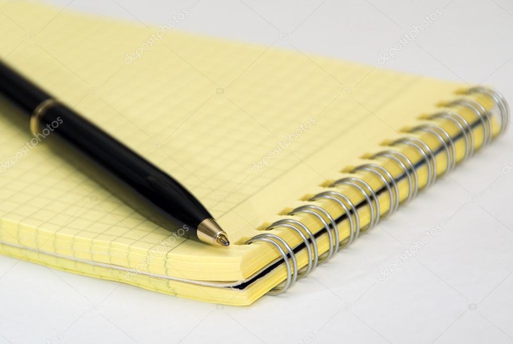 Black ballpoint pen and notebook
