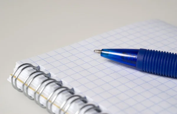 Caneta azul e caderno — Fotografia de Stock