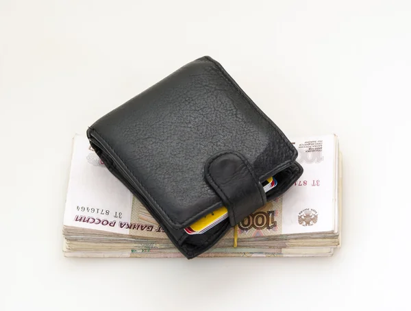 Black purse and ruble money — Stock Photo, Image