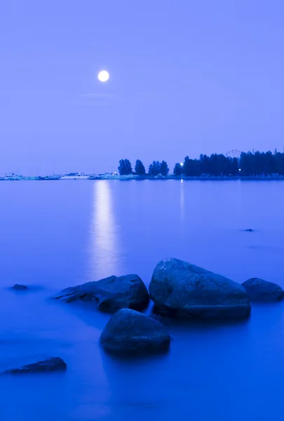 Camino iluminado por la luna en el lago por la noche — Foto de Stock