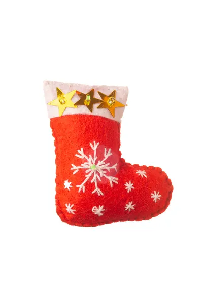 Christmas Decoration Toy Tree Red Felt Boot Snowflakes Isolated — Stock Photo, Image