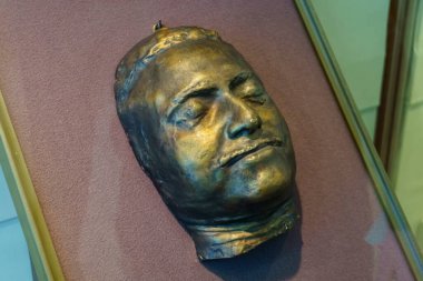 Death mask of Russian Emperor Peter the Great in Kunstkamera Museum St. Petersburg clipart