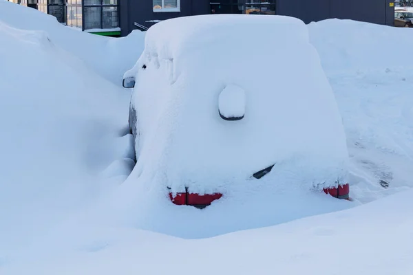 Voiture Près Maison Ville Transformée Neige Après Une Chute Neige — Photo