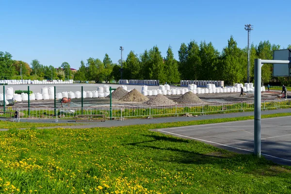 Ancien Stade Athlétisme Extérieur Football Dans Parc Ville Lors Rénovation — Photo