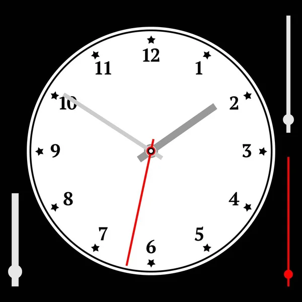 Mostrador relógio branco com setas. Números negros. Ilustração vetorial — Vetor de Stock
