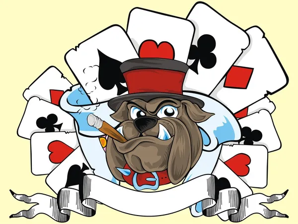Cartas de jogar e bulldog — Vetor de Stock