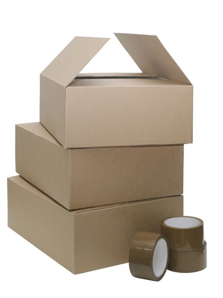 Kartonnen verpakkingen en plakband — Stockfoto