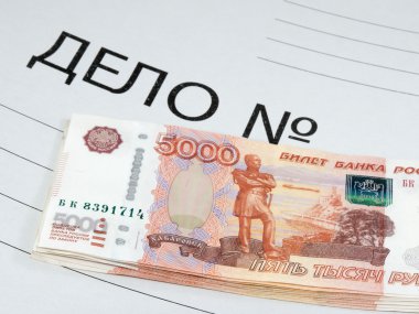 Banknotes lying on the folder with the criminal case