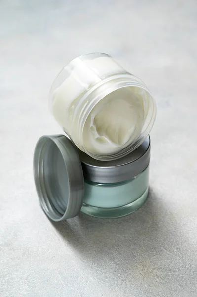 Jars Moisturizing Cosmetic Cream Products Skin Care Cosmetics Beauty Feminine — Fotografia de Stock