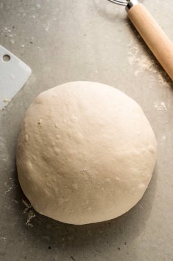 Fresh raw sourdough bread dough, baking homemade healthy bread