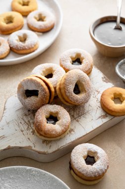 Cooking cookies process. Homemade linzer cookies with chocolate