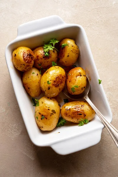 Roasted Potatoes Herbs Homemade Cookig Lifestyle Food Top View — Stock Photo, Image