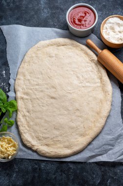 Pizza pişirmek için hamur ve malzemeler. Ekşi pizza, evde pişirme..
