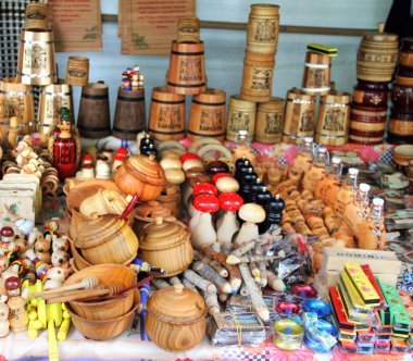 Souvenirs in the market in Svalyava, Transcarpathian clipart