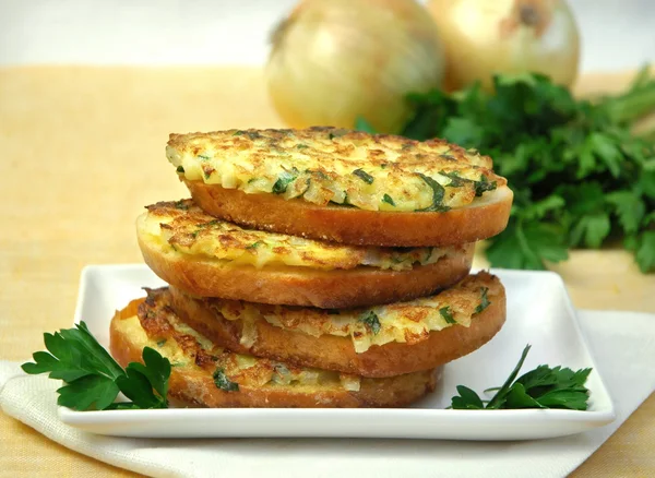 Hot sandwiches with onions — Stock Photo, Image