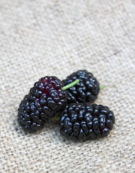 Reife Maulbeeren auf hessischem Hintergrund — Stockfoto