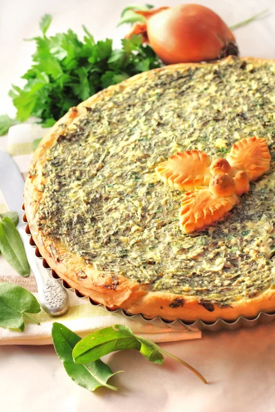 Sorrel tart with goat cheese — Stock Photo, Image