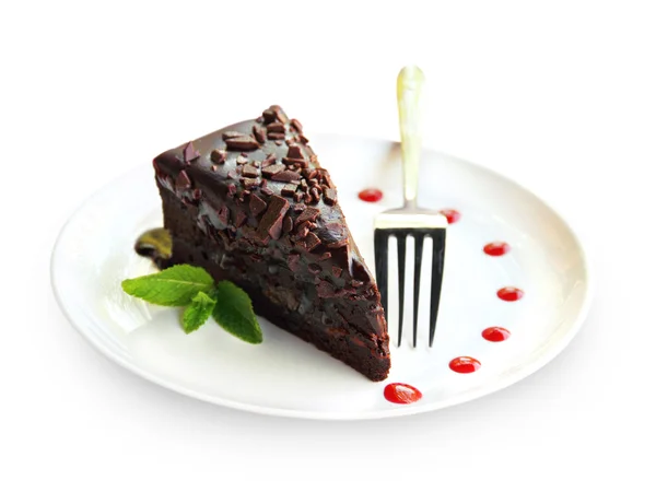 Kus zacher čokoládový dort na talíři — Stock fotografie