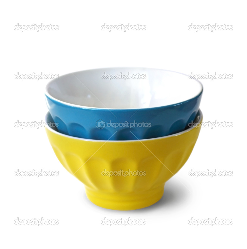 Two colored bowls on white background