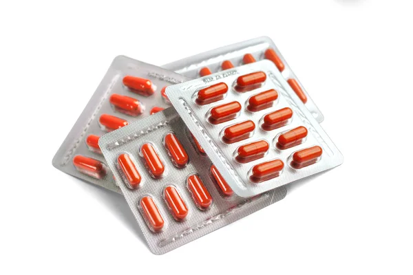 Capsules de pilule orange en plaquettes thermoformées — Photo