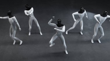 Robotların robotlarında parti var. Birlikte dans etmek. 3d illüstrasyon