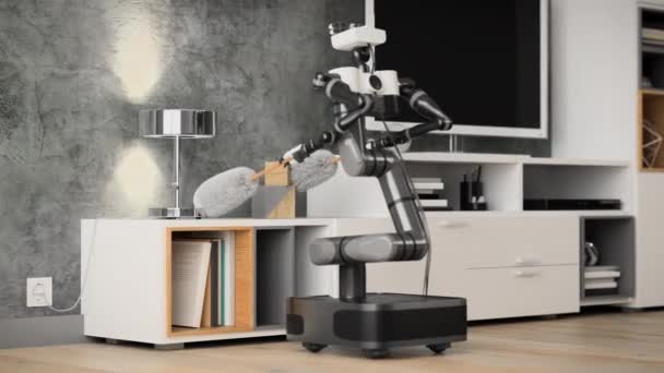 Автономний робот очищує пил від поверхні. 3D візуалізація — стокове відео
