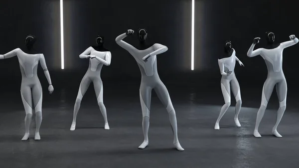 Gli umanoidi ballano. Danza congiunta. Illustrazione 3d — Foto Stock