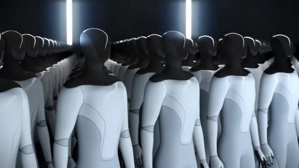 Un ejército de soldados humanoides alineados. 3d renderizar — Vídeo de stock