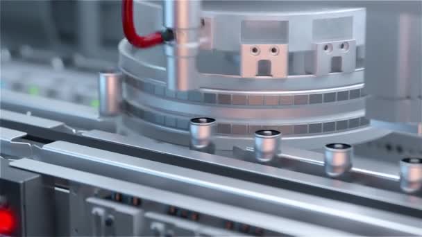 Завод по производству литиевых ионных батарей. Линия Конвера, крупным планом. 3D рендеринг. — стоковое видео