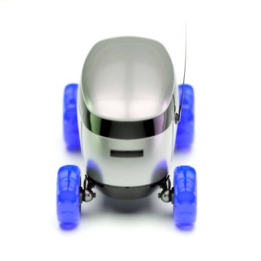Otomatik Teslimat Robot Servisi. Modern Akıllı Kablosuz Robot bir müşteriye yiyecek ya da yiyecek dağıtıyor. Çevrimiçi Dükkanın Yeni Teknolojik Çok İş Endüstrisi Teslimat Lojistiği. 3d illüstrasyon