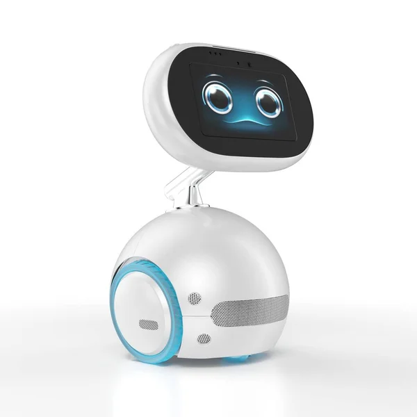 Chytrý robot s chytrým displejem. Asistent pro domácnost. 3D ilustrace. — Stock fotografie
