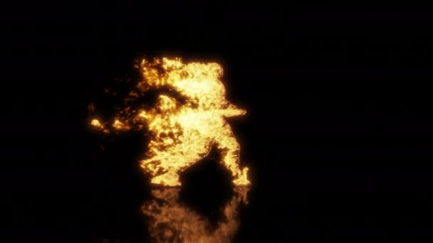 Alevler içinde yanan bir adam yürüyor. 3D görüntüleme. 3d canlandırma. — Stok video
