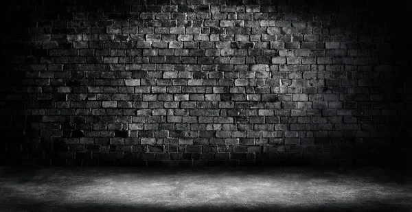 Prázdný Prostor Studio Tmavý Pokoj Černá Cihla Zeď Grunge Textura Stock Snímky