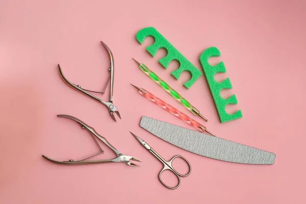 Set Tools Manicure Pedicure Design Dotting Pens File Scissors Tweezers — Foto de Stock