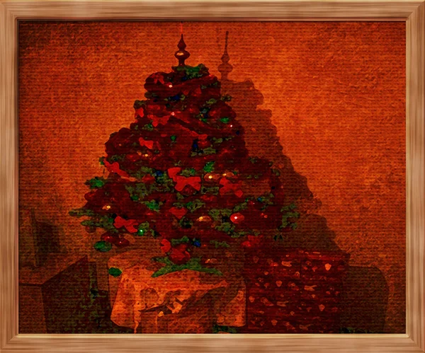 Weihnachtsbaum auf Leinwand gemalt — Stockfoto