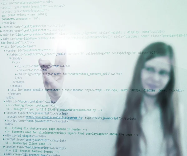 Girl Touching html Code — Stock Photo, Image