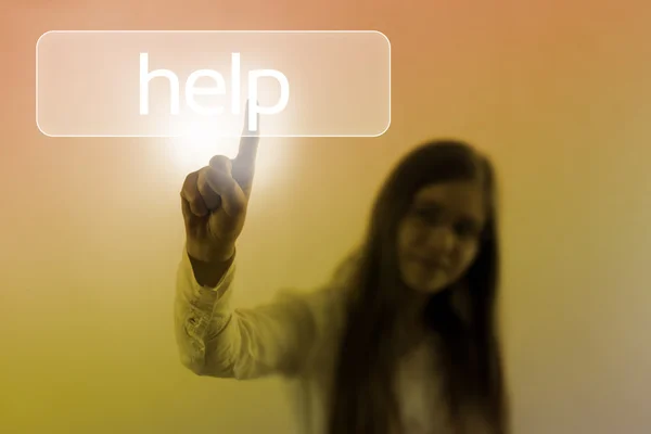 Girl Touching Help Button — Stock Photo, Image