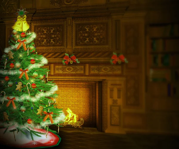 Kerstboom interieur achtergrond — Stockfoto