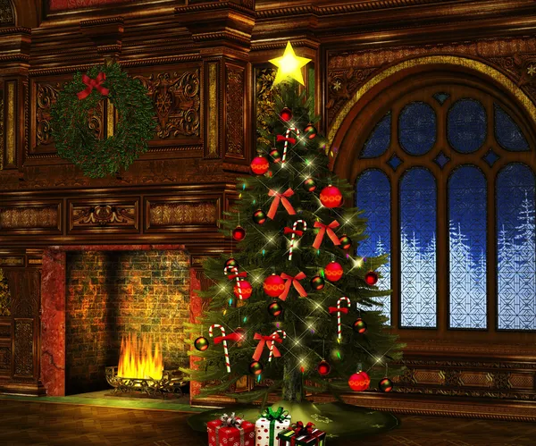 Christmas Old Interior Backdrop — Stock Photo, Image