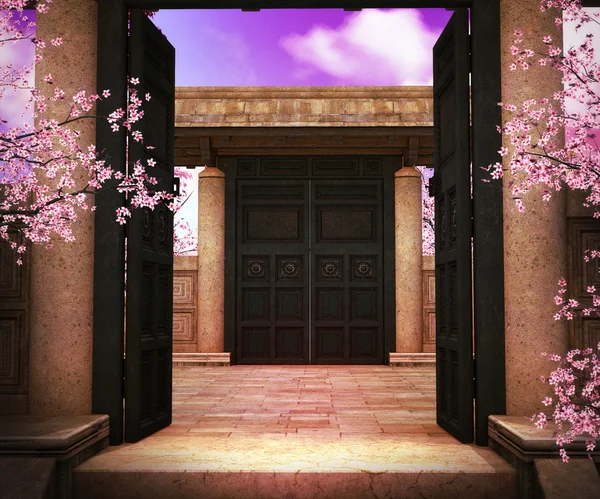 Opened asian gate — Stock Photo, Image