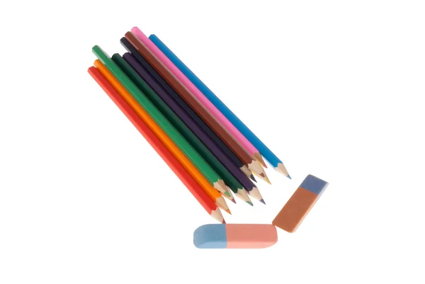 Crayones y gomas de borrar — Foto de Stock