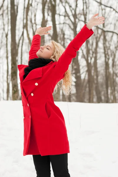 Bella ragazza è felice in inverno — Foto Stock