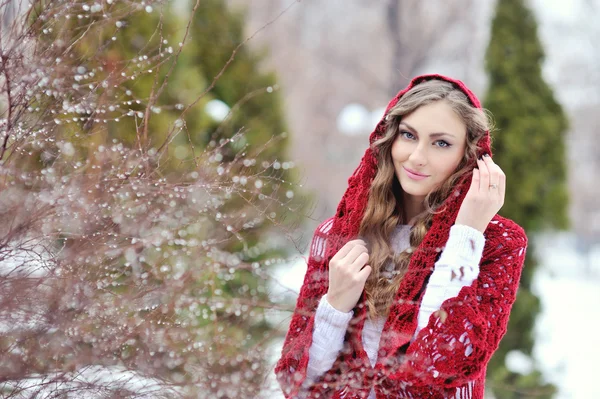 Menina sorridente feliz no inverno — Fotografia de Stock