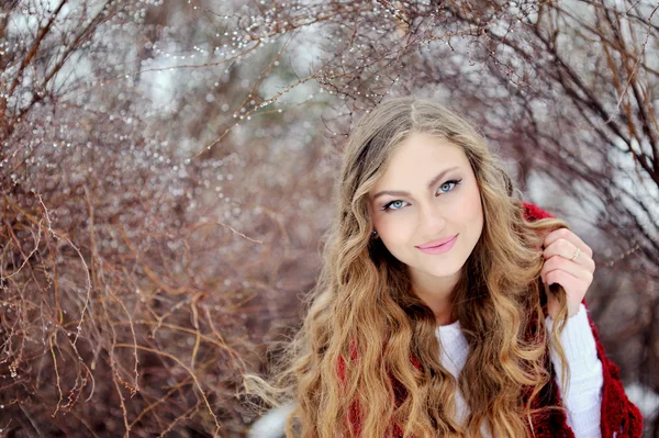 Kış mutlu gülümseyen kız — Stok fotoğraf