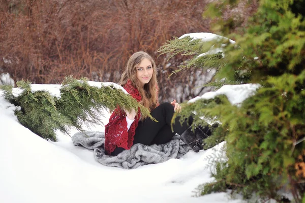 Gelukkig lachend meisje in de winter — Stockfoto